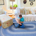 Homespice Denim Jute Blue 6x9' Oval Braided Rugs for Living Room, Bedroom Rug and Dining Room. Pet Friendly. Decor Styles- Farmhouse Rug, Rustic, Vintage, Cottage, Primitive, Country, Boho Rug