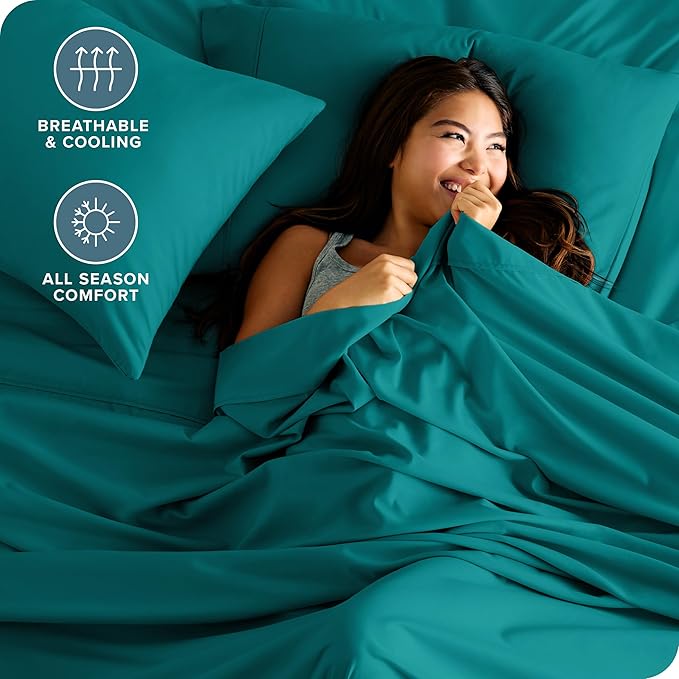 Bare Home Queen Sheet Set - Luxury 1800 Ultra-Soft Microfiber Bed Sheets - Double Brushed - Deep Pockets - Easy Fit - 4 Piece Set - Bedding Sheets & Pillowcases (Queen, Emerald)