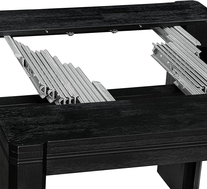 X02FO-206-24 - 5-piece Modern Dining Table Set a Rectangular Dining Table and 2 wooden Benches and 2 Black Linen Fabric kitchen Chair, 39x120 Inch, Wire Brushed Black