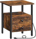 HOOBRO End Table with Charging Station, Bedside Table with 2 Drawer & USB Port & Type-C Port, Nightstand for Small Spaces, Stable and Sturdy, for Living Room, Rustic Brown BF43UBZ01