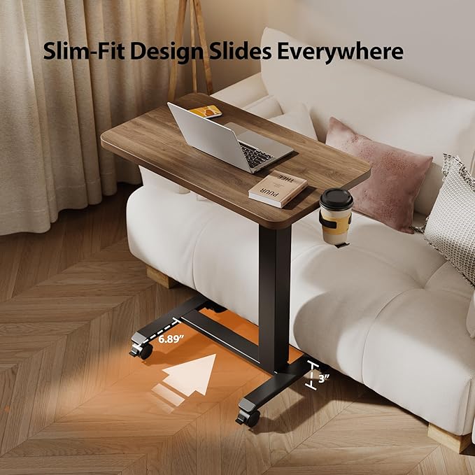 Agilestic Portable Standing Desk Height Adjustable, Mobile Table with Wheels, Small Size Sit Stand Table for Laptops, Rolling Desk for Home, 26" x 15.7"Computer Workstation, Dark Walnut