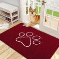 OLANLY Door Mat for Muddy Dog Paws 48x30, Ultra Absorbent Chenille Mud Doormat with Paw Print Design, Non-Slip Washable Doormat for Indoor Entryway, Quick-Dry Pet Bed Mats for Dirty Dogs, Red