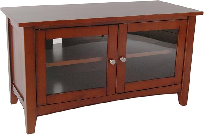 Alaterre Furniture Shaker Cottage 36-Inch TV Stand Cabinet – Glass Door Media Console with Adjustable Shelves, Beadboard Accent, and Storage Organizer for Living Room, Bedroom, or Office (Cherry)