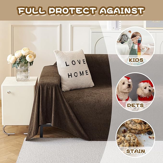 MYSKY HOME Sofa Slipcovers, Sofa Covers Washable, Couch Cover for 3-4 Cushion Couch Sofa, Dog Couch Cover Non Slip Soft Furniture Protector, 91"x 150", Dark Brown