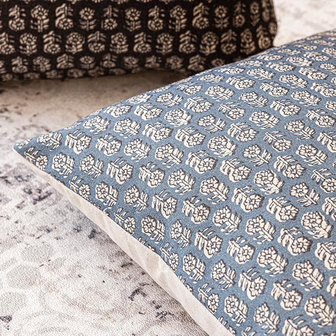 Foindtower Set of 2 Decorative Neutral Floral Print Throw Pillow Covers Vintage Accent Farmhouse Cushion Covers Boho Home Decor for Sofa Couch Chair Bedroom Living Room Outdoor,22×22 Inch,Dusty Blue