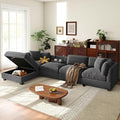 127.6 Inch 5-Seat Modular Convertible Sectional Sofa with Removable Storage Ottoman and 2 Hidden Cupholder, L-Shaped Upholstery Corner Couch for Living Room Apartment Office, Grey