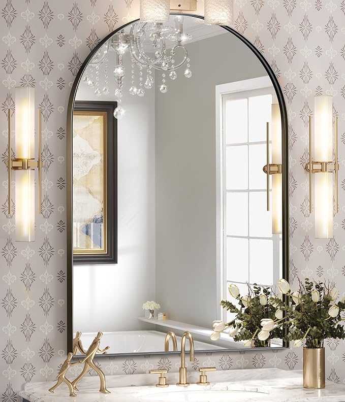 Brightify Arched Mirror, 30 x 40 Inch Black Arch Mirror, Metal Frame Black Arched Wall Mirror, Arched Top Bathroom Vanity Mirror for Living Room Bedroom Mantel Entryway Hallways