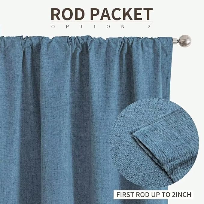 Joydeco Natural Linen Curtains 120 inch Length 2 Panels Set Burg 100% Blackout Patio Door Curtain Room Darkening Sliding Door Curtains Thermal Insulated Back tab Rod Pocket(105x120 inch, Sky Blue)