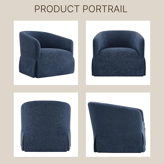 Swivel Accent Chair, 360 Degree Performance Fabric Armchair Modern Barrel Chairs Armchair for Living Room Bedroom Home and Office,Blue