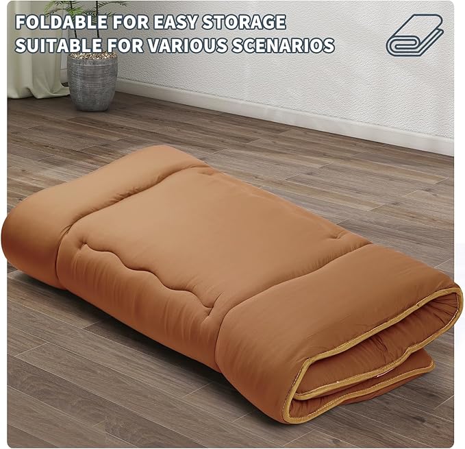 Japanese Floor Mattress,4" Thicken Japanese Floor Sleeping Pad Foldable,Futon Mattress Suitable for Camping and Guest Room (Khaki, Full (80" X 47"))
