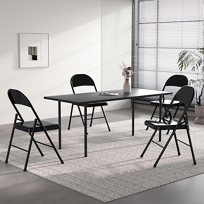 VECELO Metal Folding Chairs 4 Pack, Double Hinged Steel Frame Easy Foldable&Stackable for Office Kitchen Dinning Wedding Patio and Garden