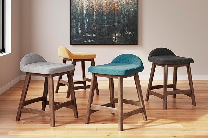 Signature Design by Ashley Lyncott Contemporary 28.5" Counter Height Upholstered Bar Stool with Foam Cushion, 2 Count, Charcoal & Brown