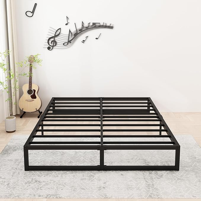 9 Inch Queen Size Bed Frame Heavy Duty Steel Slat Support Metal Platform Queen Bed Frame No Box Spring Needed, Easy Assembly, Black