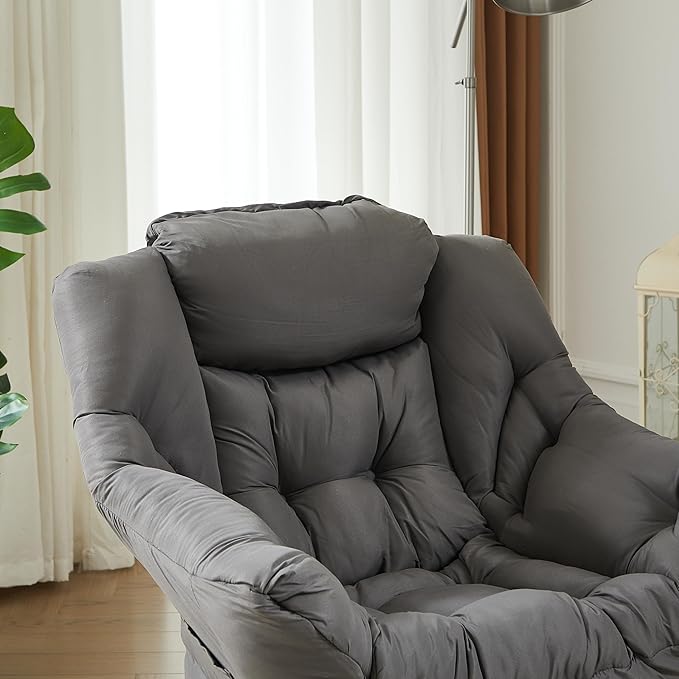 HollyHOME Large Fabric Lazy Chair for Living Room Cozy Accent Reading Chair with Armrests Comfy Lounge Sofa Chair for Bedroom, Dorm & Small Spaces | Dark Grey