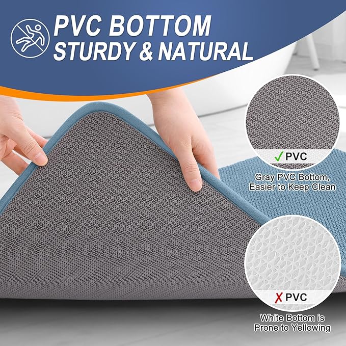 OLANLY Thick Memory Foam Bath Mat Rug 47x20, Extra Soft Absorbent Bathroom Rug, Quick Dry Bath Mats, Non-Slip, Machine Washable Carpet for Bathroom, Tub and Shower, Home Decor Accessories, Airy Blue