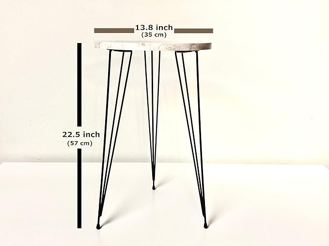 PAK HOME Set of 2 End Tables Round Wood Sofa Side Coffee Tables for Small Spaces, Nightstand Bedside Table with Metal Legs for Bedroom, Living Room, Office (Black Marble High Gloss/Silver Legs)