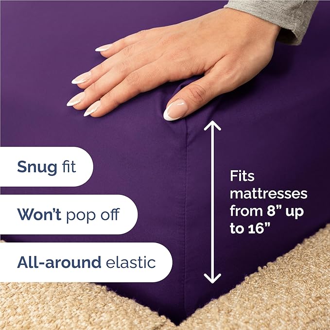 Full Size 4 Piece Sheet Set - Comfy Breathable & Cooling Bed Sheets Set - Hotel Luxury Bedding for Women, Men, Kids, Teens, Boys & Girls - Deep Pockets, Ultra-Soft, Wrinkle Free - Oeko-Tex - Purple