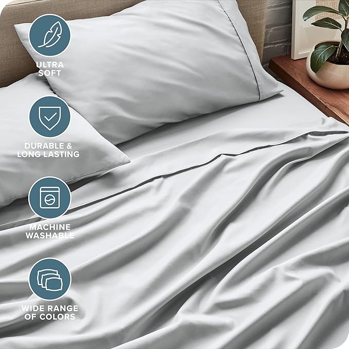 Bare Home King Sheet Set - 1800 Ultra-Soft Microfiber King Bed Sheets - Double Brushed - Deep Pockets - Easy Fit - 4 Piece Set - Bed Sheets (King, French Grey)