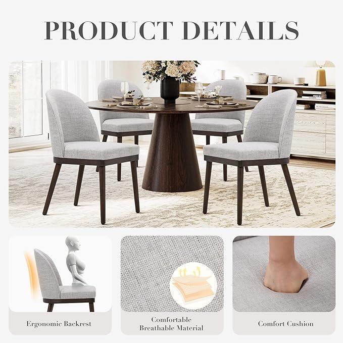 COLAMY Upholstered Dining Chairs Set of 4, Wooden Kitchen Chairs with Open Back, Modern Dining Room Chairs with Wood Frame, Dinner Side Chairs for Dining Room Kitchen Restaurant, Dark Grey
