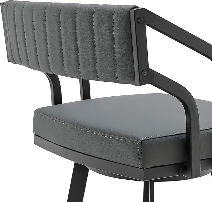 Armen Living Scranton Modern 26" Seat Height Gray Faux Leather and Black Steel Metal Swivel Bar Stool for Kitchen Island Counter