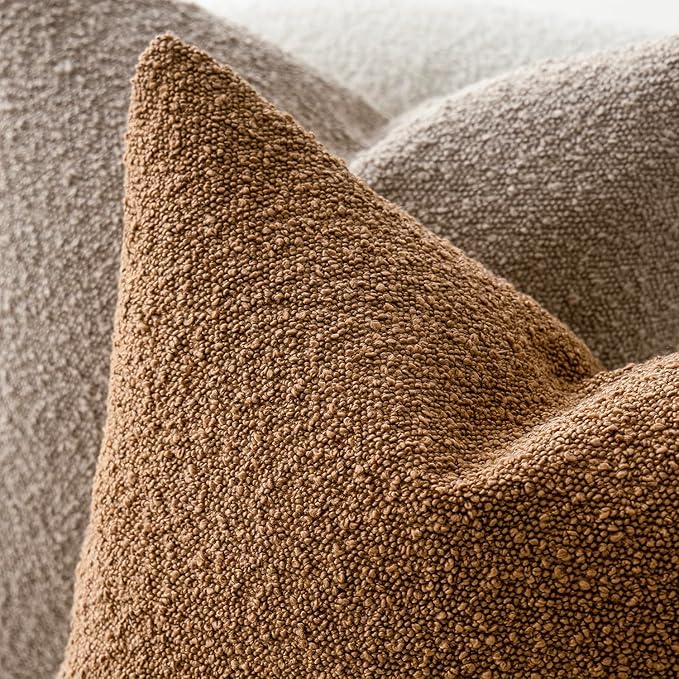 Foindtower Set of 2, Decorative Textured Boucle Throw Pillow Covers Accent Solid Pillow Cases Neutral Soft Couch Cushion Case for Chair Sofa Bedroom Living Room Home Decor 26 x 26 Inch Rust Tobacco