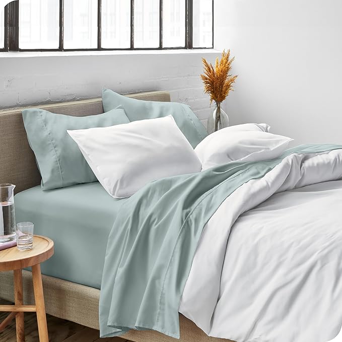 Bare Home Split Head Flex King Sheet Set - 1800 Ultra-Soft Microfiber Bed Sheets - Double Brushed - Deep Pockets - Easy Fit - 4 Piece Set - FlexTop Bedding Sheets (Split Head Flex King, Sea Spray)