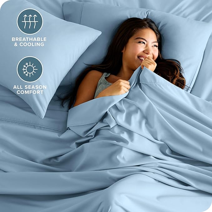Bare Home Split Head Flex King Sheet Set - 1800 Ultra-Soft Microfiber Bed Sheets - Double Brushed - Deep Pockets - Easy Fit - 4 Piece Set - FlexTop King Bedding (Split Head Flex King, Light Blue)