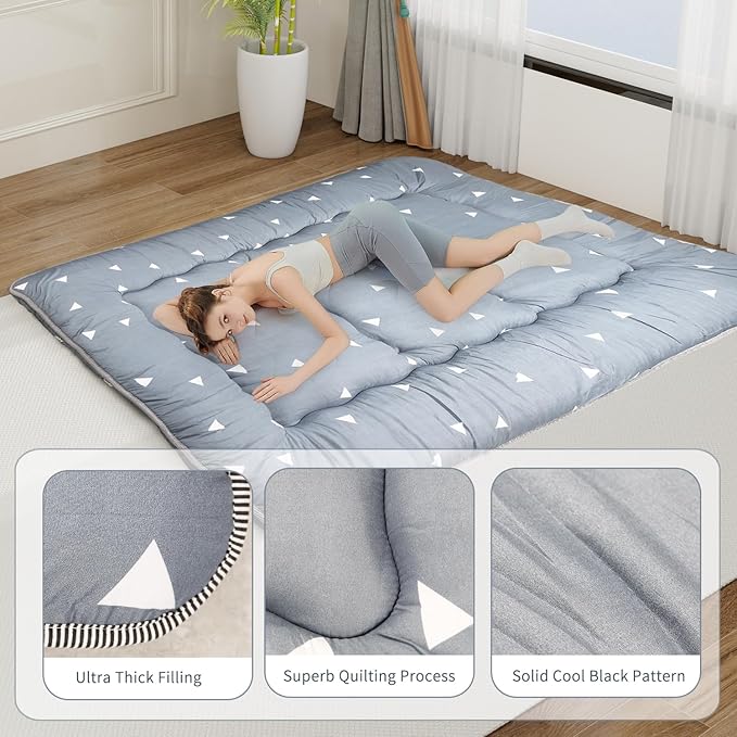 Japanese Floor Mattress,Roll Up Memory Foam Tatami Mat Easy to Store and Portable,Futon Mattress Suitable for Camping and Guest Room (Grey, Full (80" X 47"))