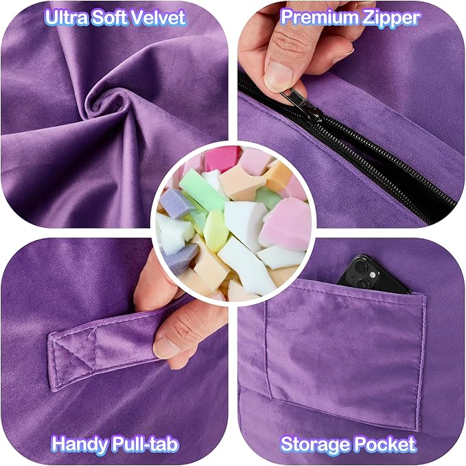 Homguava 5 FT Bean Bag Chair: 5' Bean Bags with Memory Foam Filled, Large Beanbag Chairs Soft Sofa with Dutch Velvet Cover-Purple