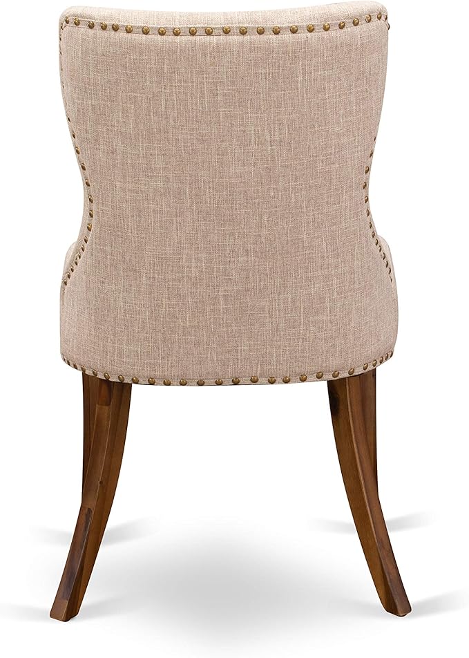 East West Furniture AMSI3-AWA-04 3 Piece Dining Set for Small Spaces Contains a Round Kitchen Table with Pedestal and 2 Light Tan Linen Fabric Parson Chairs, 36x36 Inch, Walnut