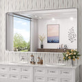 TokeShimi 60 x 30 Inch Wall Mirror for Bathroom Brushed Silver Metal Frame Decorative Rectangular Wall Mounted Home Decor Corner Hangs Farmhouse Mirror (Horizontal/Vertical)