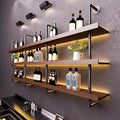 39.7in Large Wine Rack with LED Light Solid Wood Wall Mounted Wine Rack, 3-Tiers Liquor Bottles Floating Shelves Display Storage Organizer for Home Bar & Dining Room (100cm/39.7in)