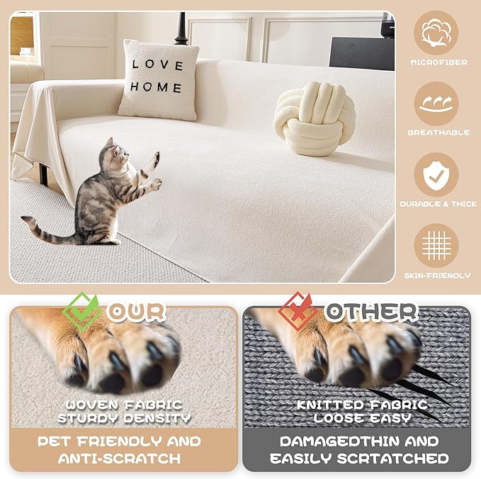 MYSKY HOME White Couch Cover for Dogs Washable Pet Couch Cover Furniture Protector Cover Non Slip Soft Couch Sofa Cover, Love Seat Couch Covers, Sofa Covers Washable, 71" x 102"