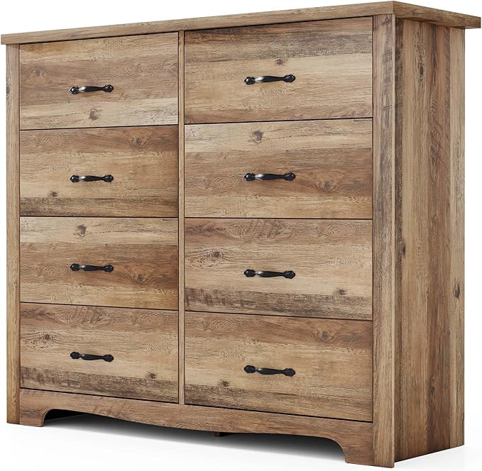 LINSY HOME 8-Drawer Dresser - Modern Bedroom Chest with Wide Drawers, Wood Storage Organizer for Bedroom or Living Room, Brown