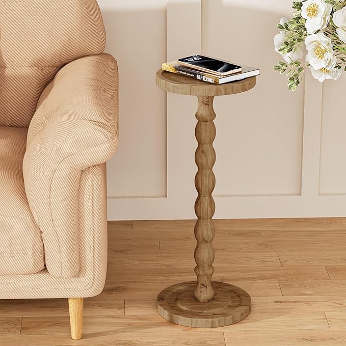 2 Pack Solid Wood Drink Table, Rubber Wood‌ Small Round Side Table for Small Spaces, Martini Tables, Pedestal End Tables for Living Room, Bedroom, Corners, and Office (Brown, 9.4 inch)