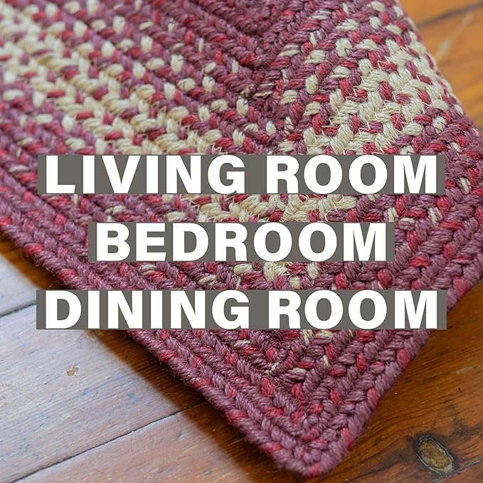 Homespice Autumn Maple Burgundy and Tan Braided Area Rugs, Jute, 5x8' Rectangle - Rustic Primitive Decor for Dining Room, Bedroom, Everywhere