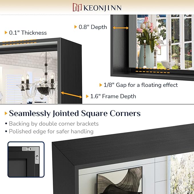 Keonjinn Black Mirror - 72 x 36 Inch, Matte Black Bathroom Mirror with Metal Frame, Suitable for Farmhouse and Modern Decor (Horizontal/Vertical)