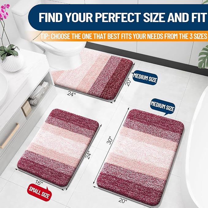 OLANLY Bathroom Rugs Mat 24x16, Extra Soft Absorbent Microfiber Bath Rugs, Rubber Backing, Quick Dry, Machine Washable Bath Mats for Bathroom Floor, Tub and Shower, Home Decor Accessories, Red