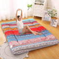 Bohemian Retro Japanese Floor Mattress, Vintage Floral Tatami Floor Mat, Portable Roll up Futon Mattress for Guest,Tavel (C,Full 80" X 47")