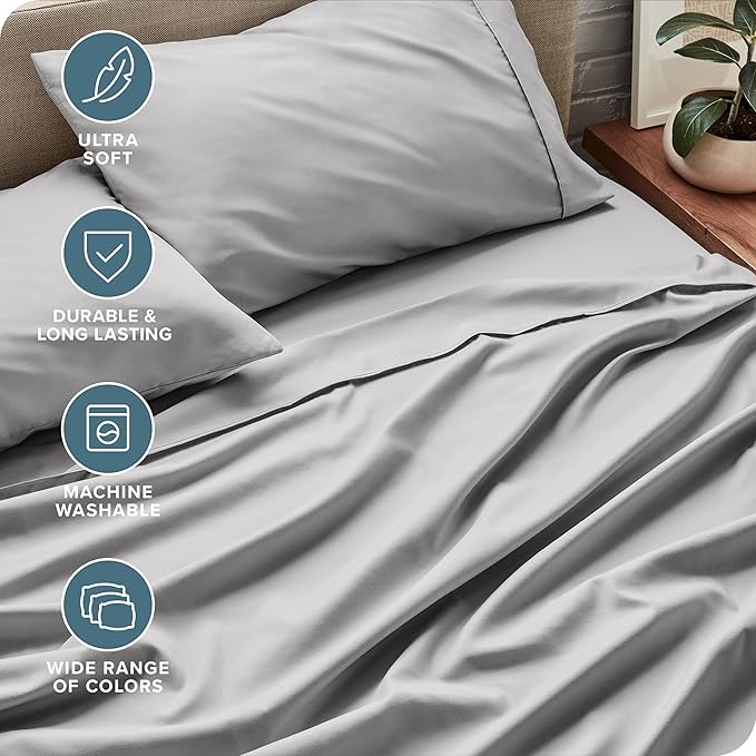 Bare Home Full Sheet Set - Luxury 1800 Ultra-Soft Microfiber Full Bed Sheets - Double Brushed - Deep Pockets - Easy Fit - 4 Piece Set - Bedding Sheets & Pillowcases (Full, Light Grey)