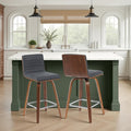 Vienna Modern Counter Height Swivel Bar Stool with Vintage Black Upholstered Seat and Walnut Finished Wood Frame Set of 2