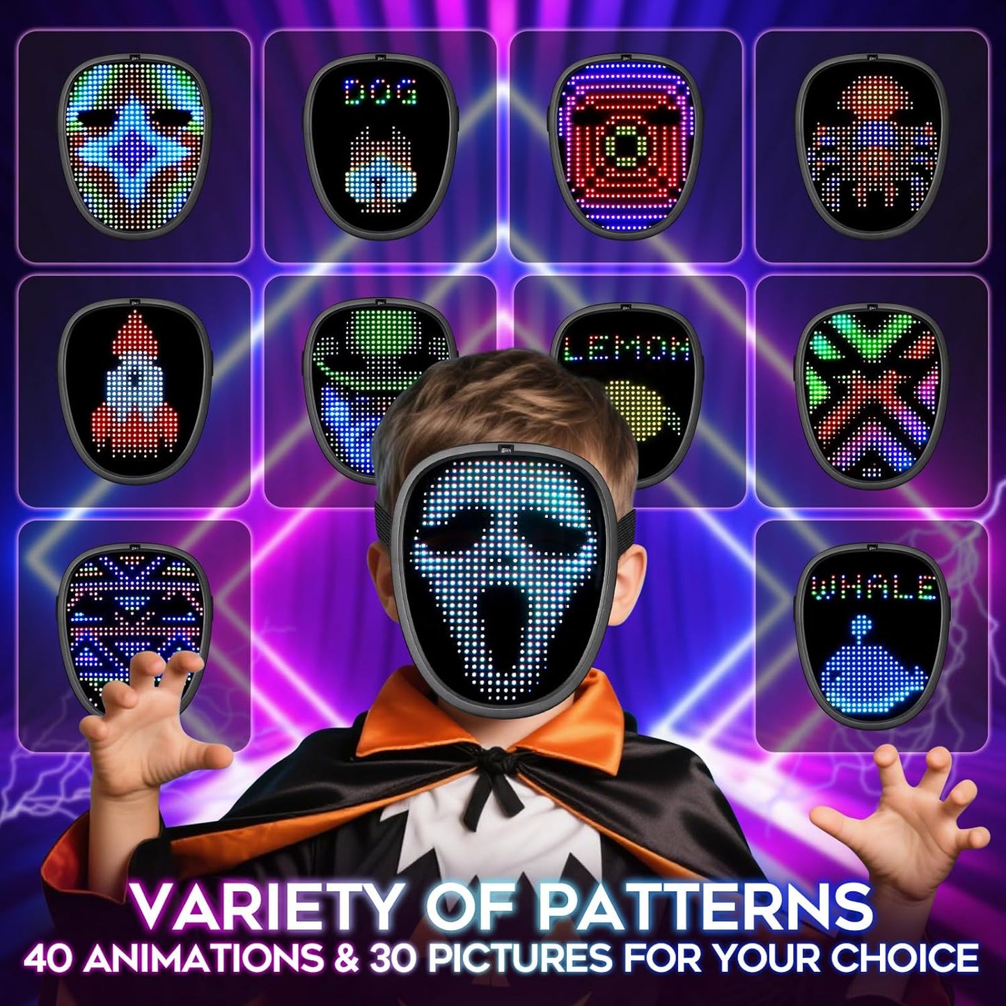 Halloween LED Mask, Light Up Masks Halloween Costume Cosplay Party Birthday Gifts for Teen Boys Girls