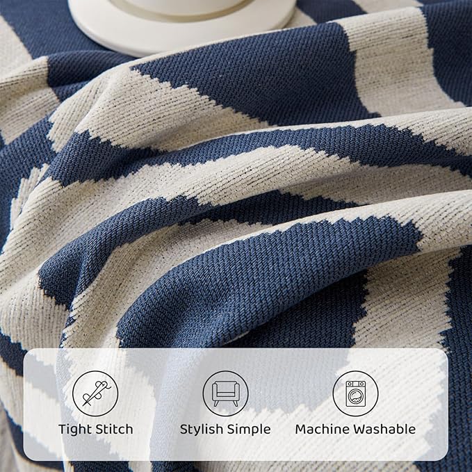 STACYPIK Boho Chenille Blue Sofa Cover L Shaped Couch Cover Reversible Couch Cover for 3 Cushion Couch Non-Silp Furniture Cover for Dogs Cats Sectional Sofa Cover for Loveseat Futon Cover-91X150IN