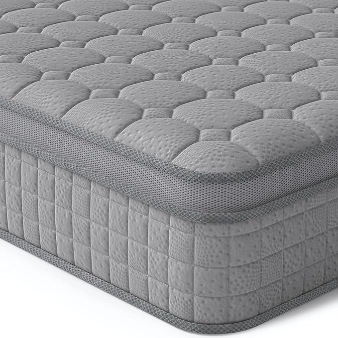 Vesgantti 12 Inch Multilayer Hybrid Cal King Mattress - Multiple Sizes & Styles Available, Ergonomic Design with Memory Foam and Pocket Spring, Medium Firm Feel, Grey