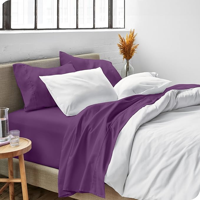 Bare Home California King Sheet Set - 1800 Ultra-Soft Microfiber Cal King Bed Sheets - Double Brushed - Deep Pockets - Easy Fit - 4 Piece Set - Bed Sheets (California King, Plum)