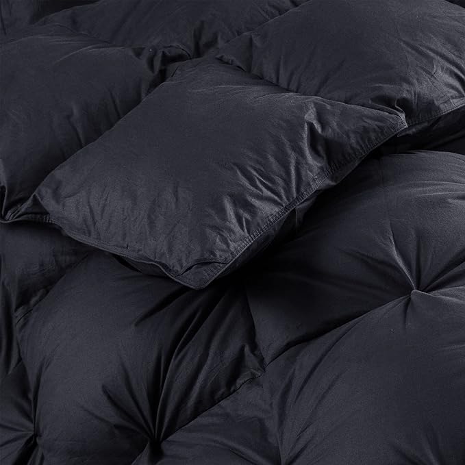 Luxurious All-Season Goose Down Feather Fiber Comforter Twin Size Duvet Insert, Exquisite Pinch Pleat Design, Premium Baffle Box, 100% Egyptian Cotton Cover, 50 oz. Fill Weight, Black