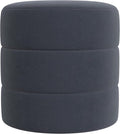 HomePop Upholstered Round Ottoman (No Lid, Seat Only) Home Décor | Round Pouf Foot Rest – Steel Blue Velvet