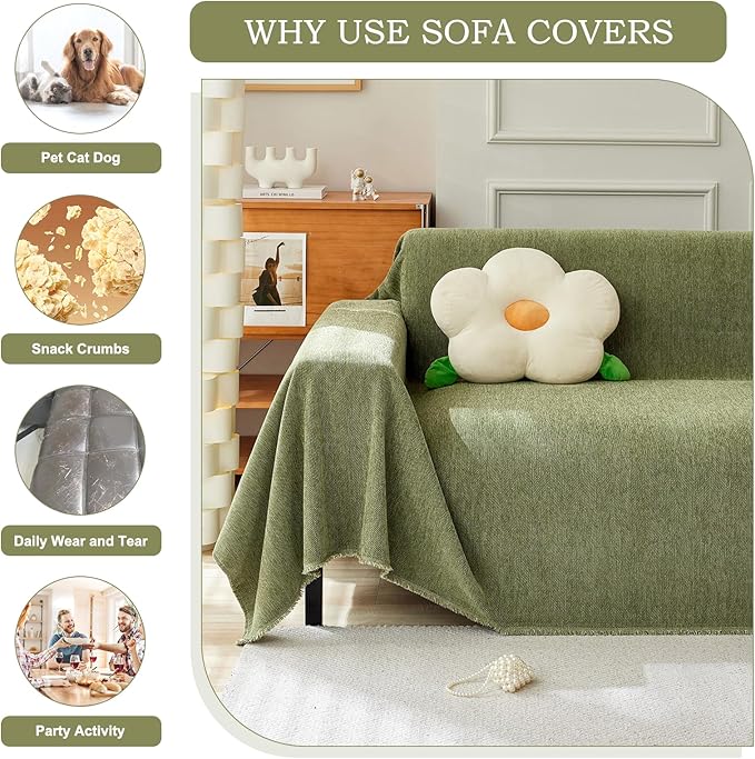 STACYPIK Christmas Breathable Matcha Green Couch Covers Minimalist Sofa Cover Scratch Resistant Herringbone Couch Protector for 3 Cushion Couch L Shape Cover Futon Cover Decorative for Couch-71X150IN