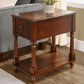 LEEMTORIG Narrow Nightstand with Drawer, No-Tools Assembly Wood End Tables Living Room Side Tables Bedroom, Mid-Century Modern 13"W Slim Narrow Bedside Table, 22"D x 22.3"H, Cherry Brown BBJ-004-DWA