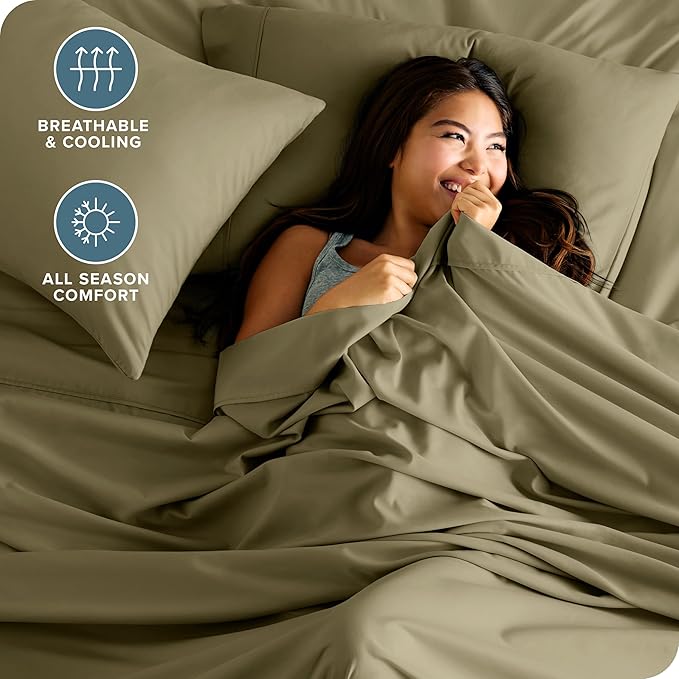 Bare Home Split King Sheet Set - 1800 Ultra-Soft Microfiber Bed Sheets - Double Brushed - Deep Pockets - Easy Fit - 5 Piece Set - Bed Sheets (Split King, Olive)